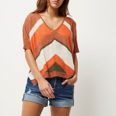 Orange block print knitted top